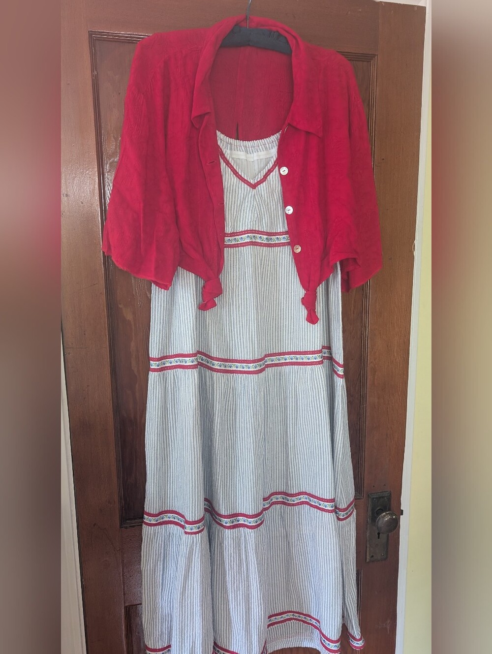 Red White & Blue Summer Dress Set, Cool Striped Cotton With Coordinating Topper